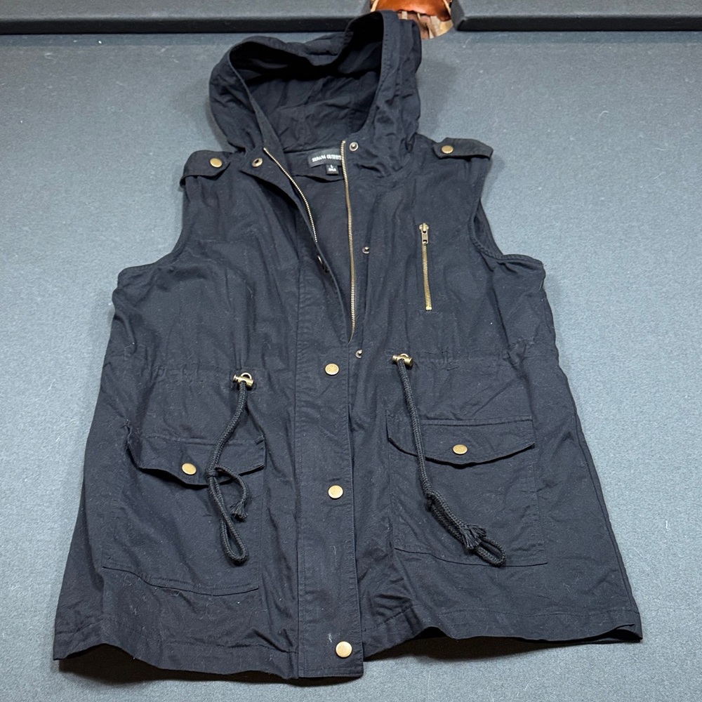Zenana Outfitters Black Utility Vest with Gold Details